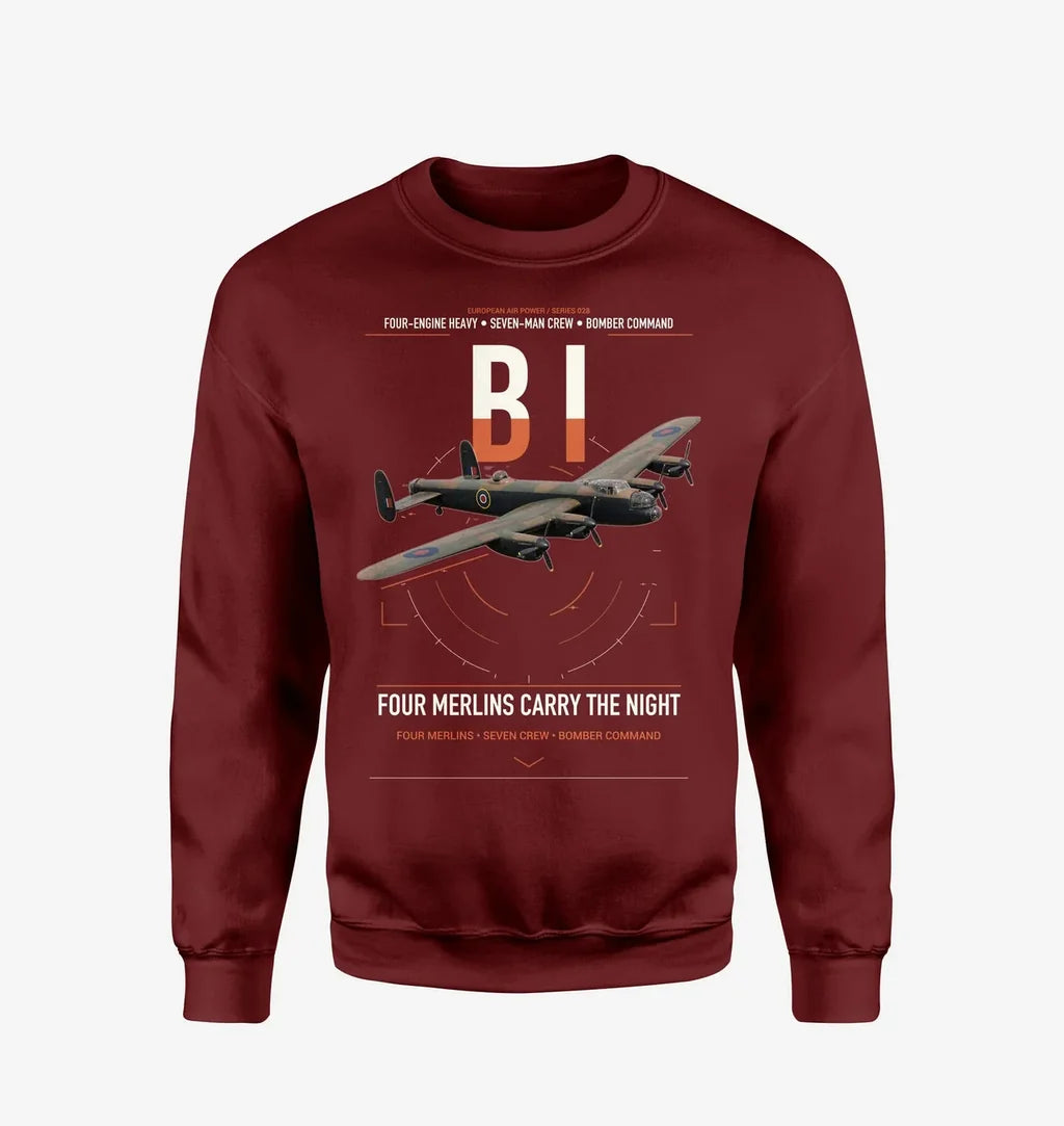 Avro Lancaster B I design on wine red sweatshirt