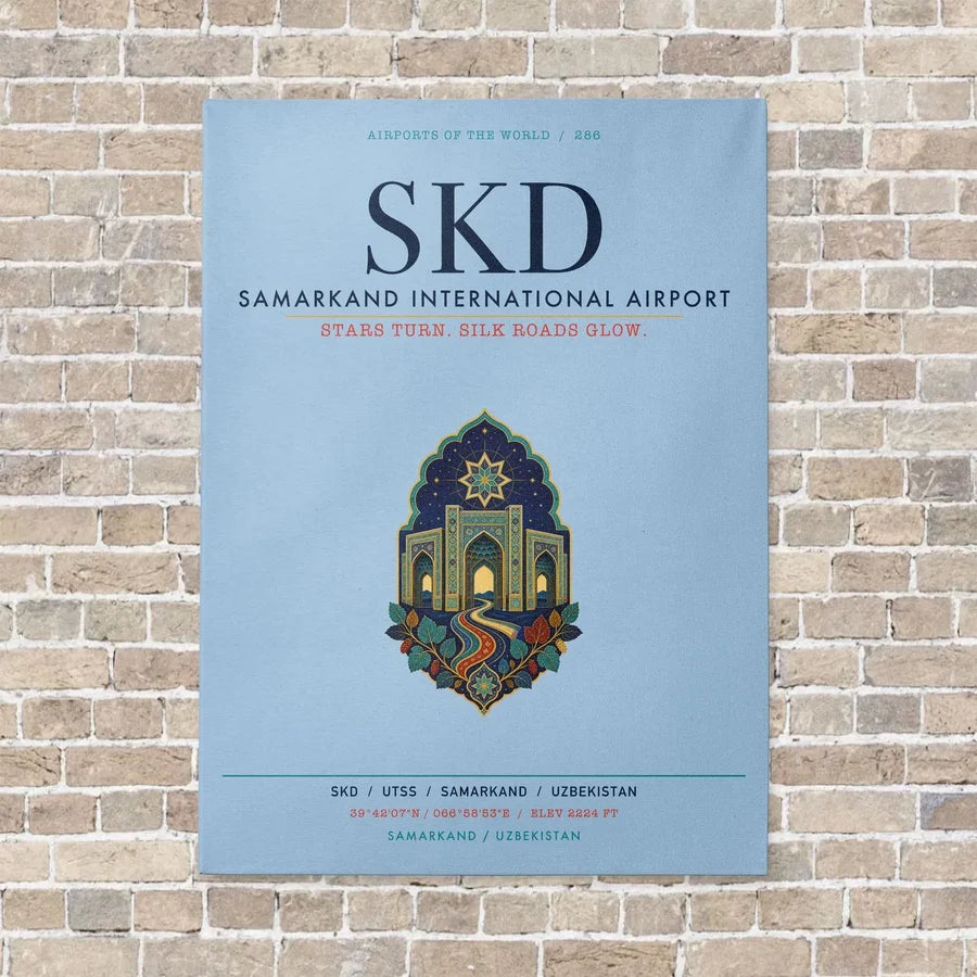 Samarkand International Airport SKD vertical canvas print - no frame - light blue background