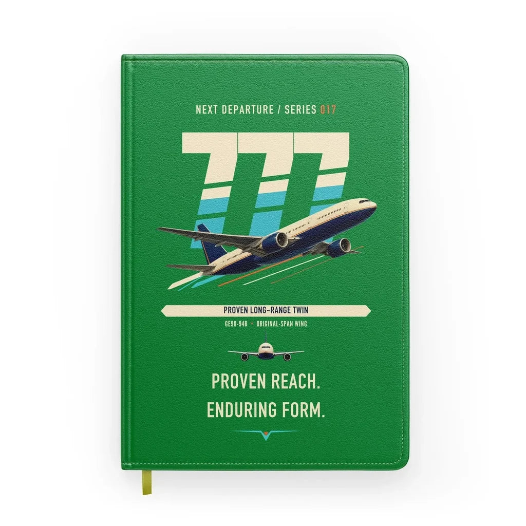 Boeing 777-200ER design on green notebook