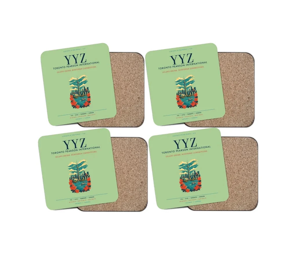 Toronto Pearson International Airport (YYZ) design on light green 4 pieces set coaster