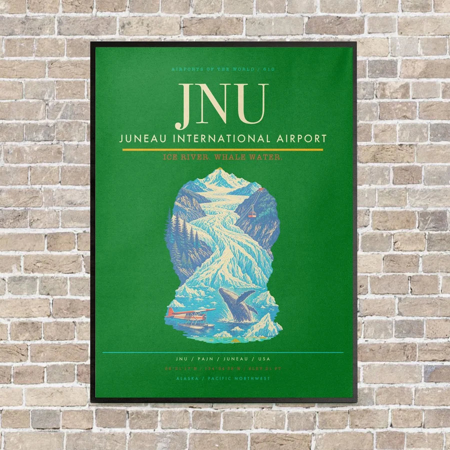 Juneau International Airport JNU vertical canvas print - framed - green background