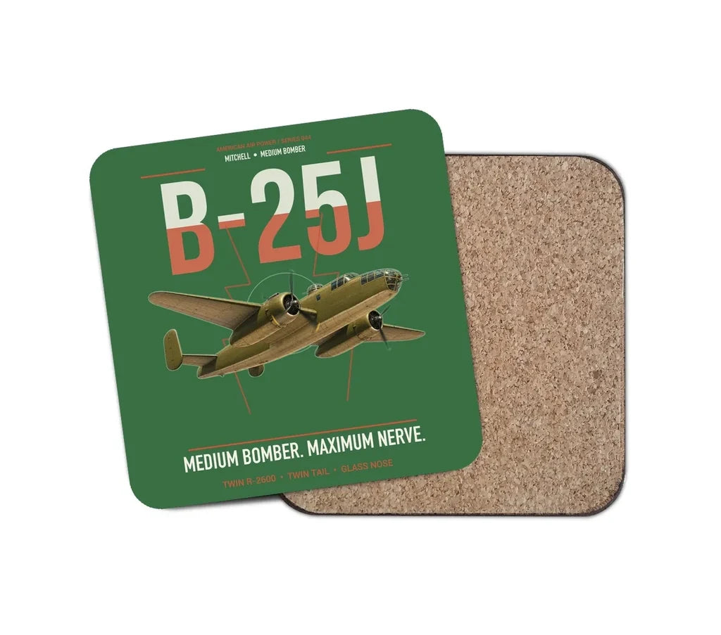 B-25J Mitchell design on green 1 piece coaster