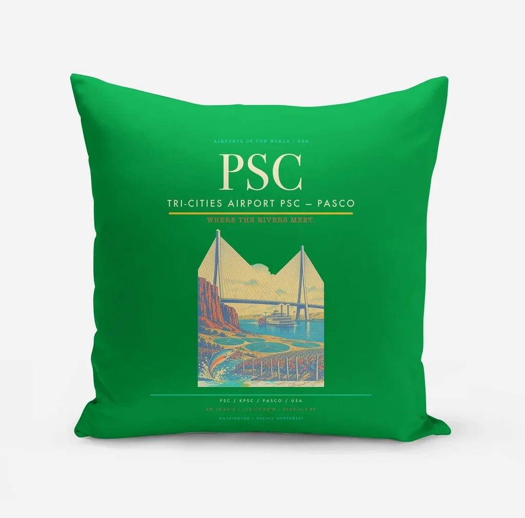 Tri-Cities Airport (PSC) design on green pillow