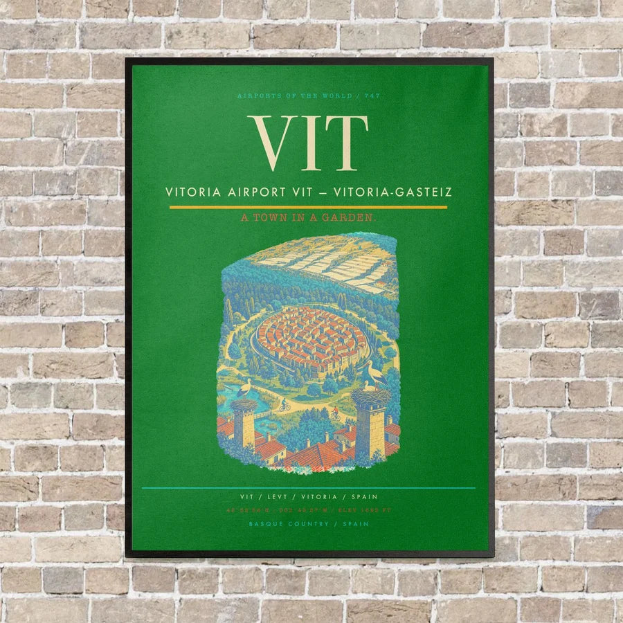 Vitoria Airport VIT — Vitoria-Gasteiz vertical canvas print - framed - green background