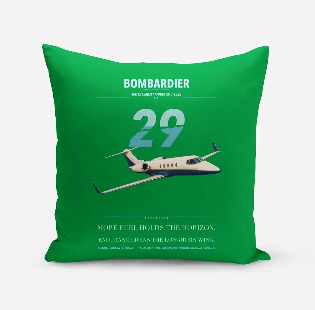 Bombardier Learjet 29 design on green pillow