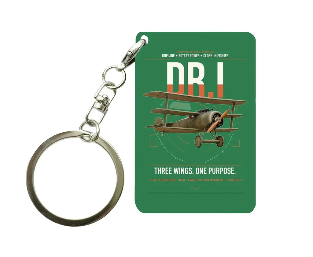 Fokker Dr.I design on green designed key chain, double-side print