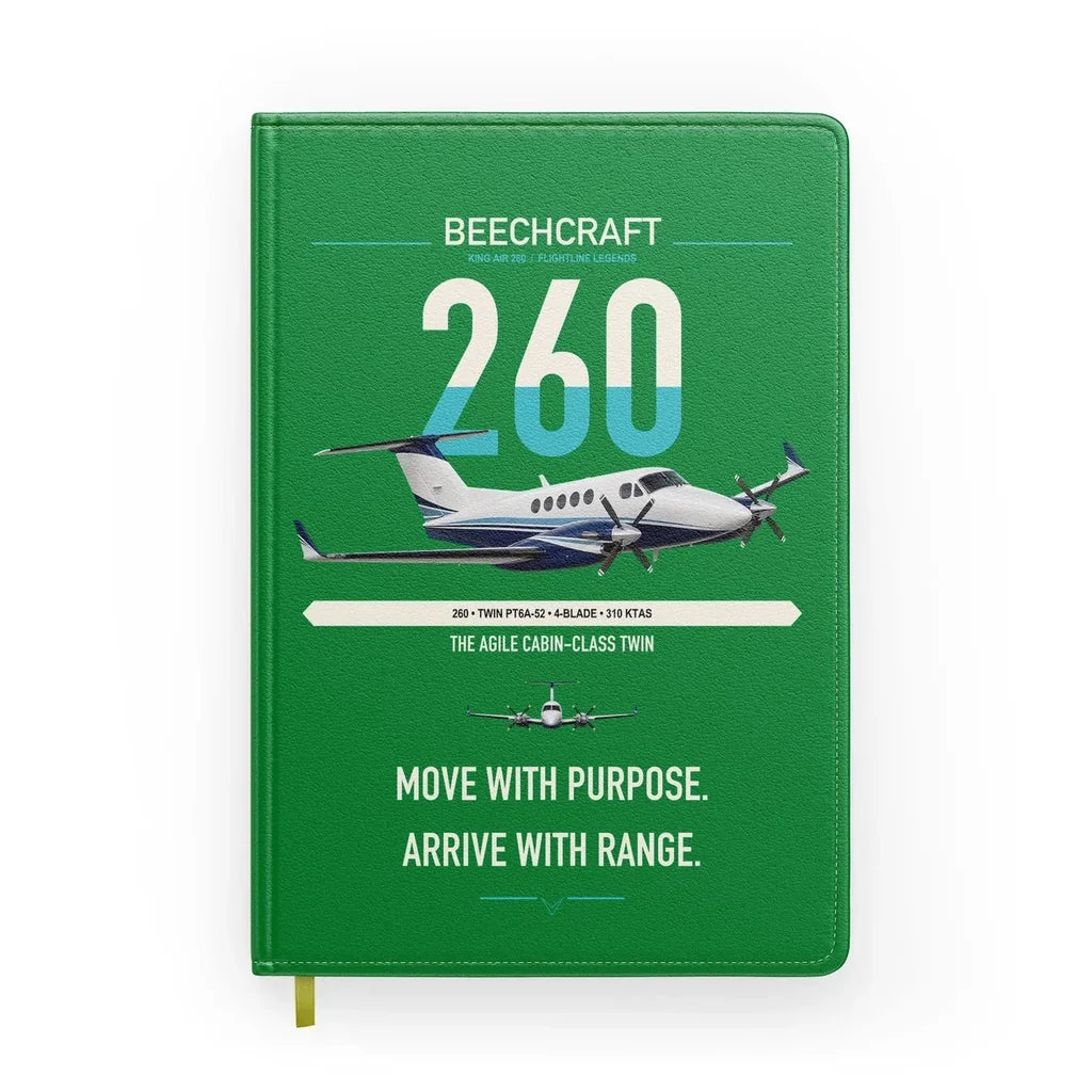 Beechcraft King Air 260 design on green notebook