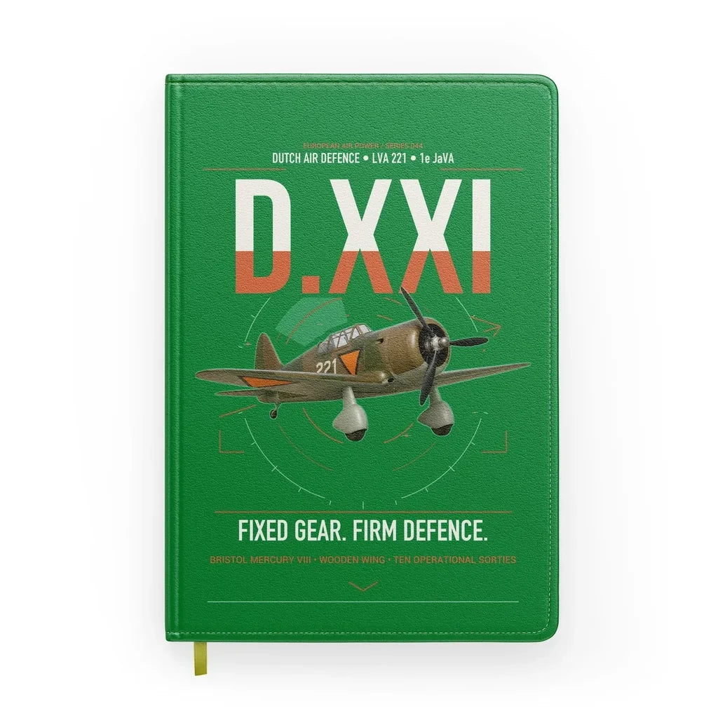 Fokker D.XXI — Dutch LVA aircraft 221 design on green notebook