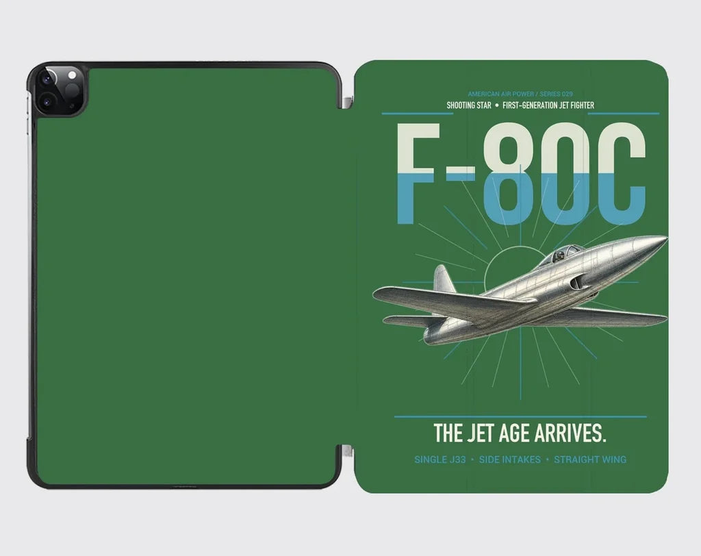 F-80C Shooting Star design on green ipad tablet case