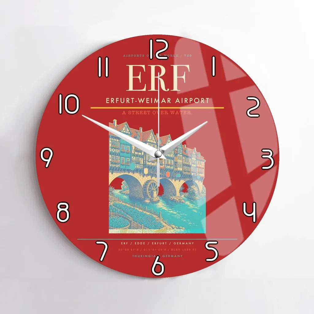 Erfurt-Weimar Airport (ERF) design on red no frame wall clock