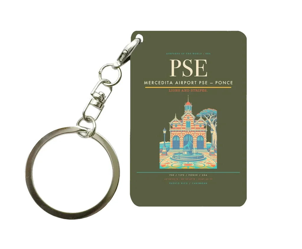 Mercedita Airport (PSE) design on green army key chain