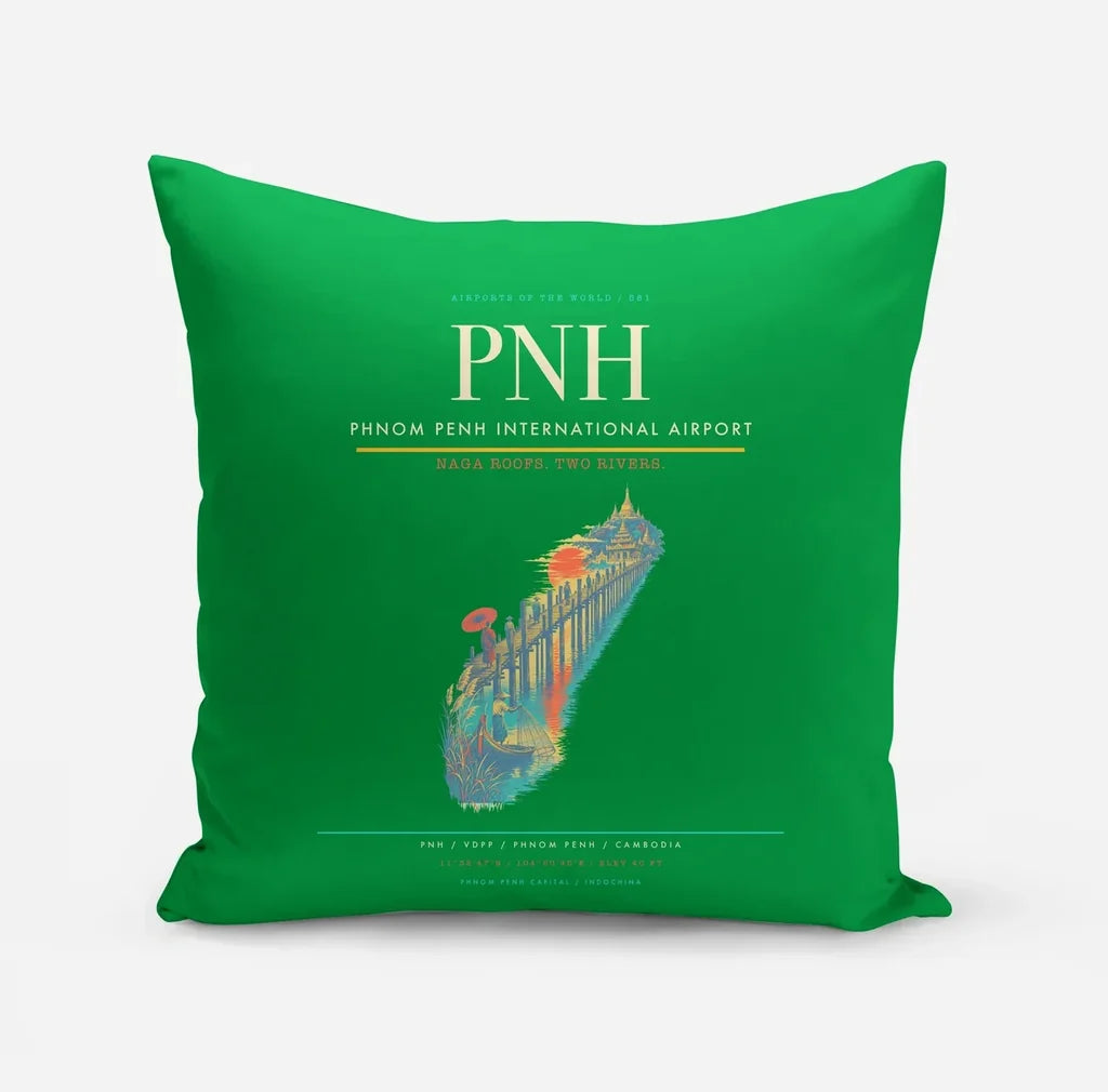 Phnom Penh International Airport (PNH) design on green pillow