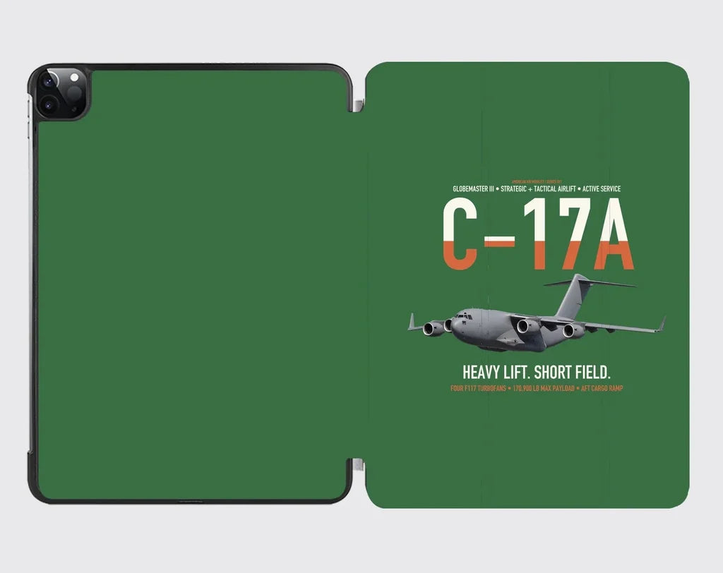 C-17A Globemaster III design on green ipad tablet case