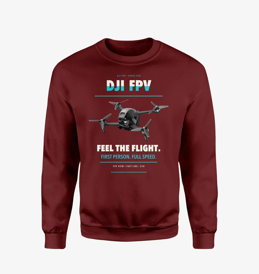 DJI FPV design on wine red sweatshirt