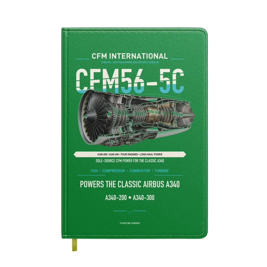 CFM56-5C design on green notebook