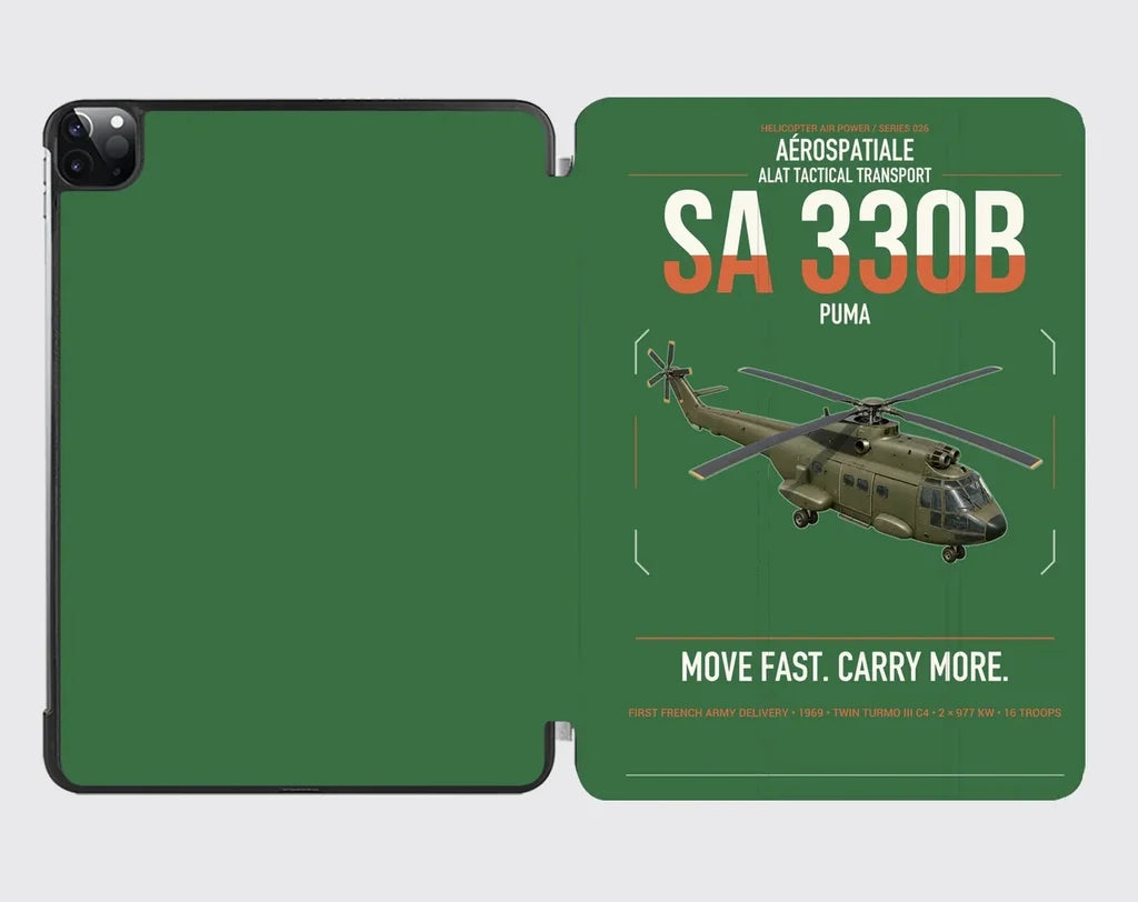 Aérospatiale SA 330B Puma design on green ipad tablet case