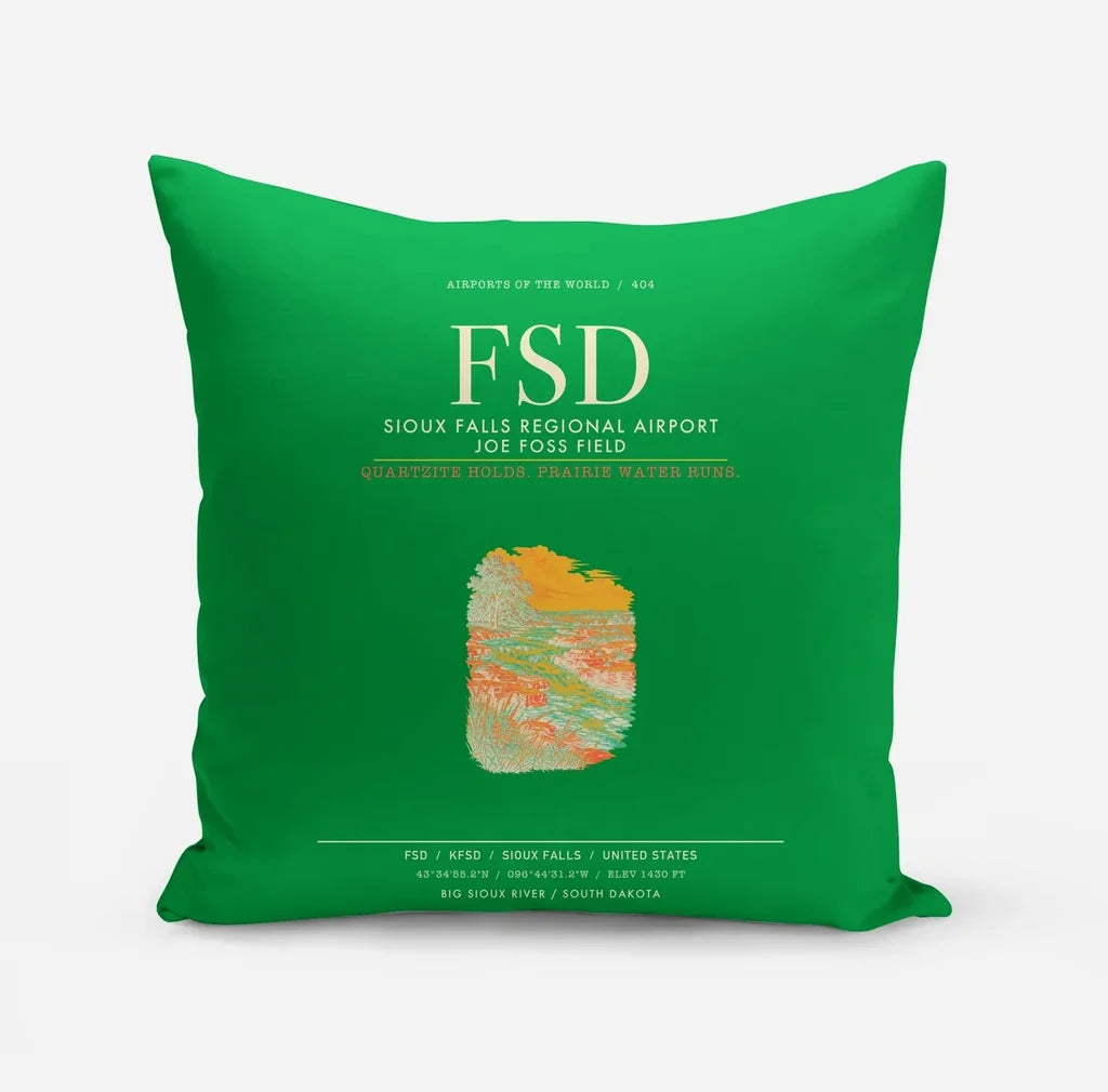 Sioux Falls Regional Airport Joe Foss Field (FSD) design on green pillow