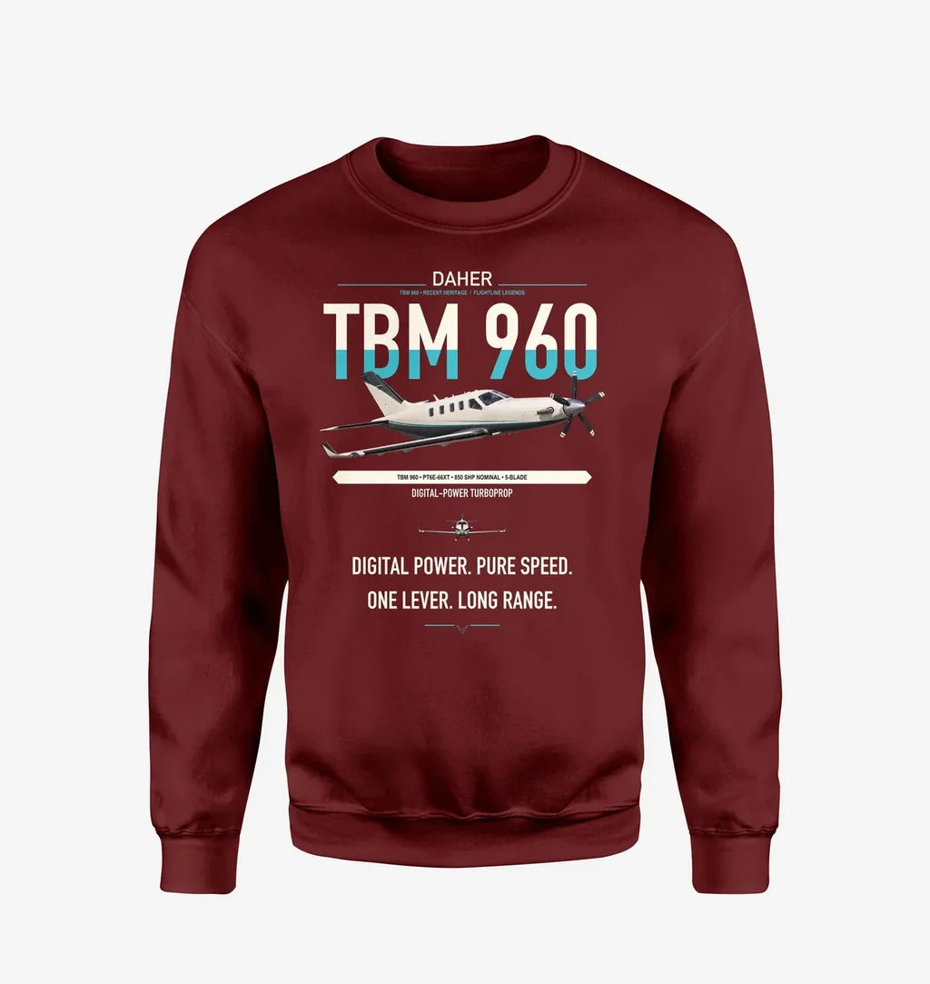 Daher TBM 960 design on wine red sweatshirt