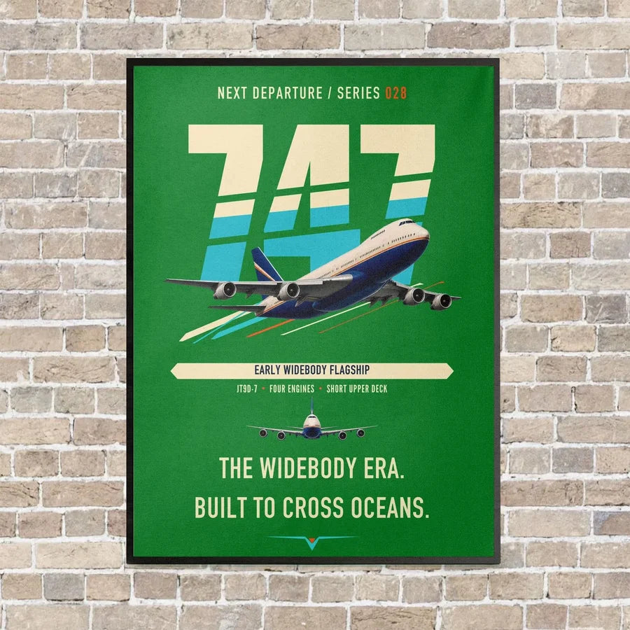 Boeing 747-200B vertical canvas print - framed - green background