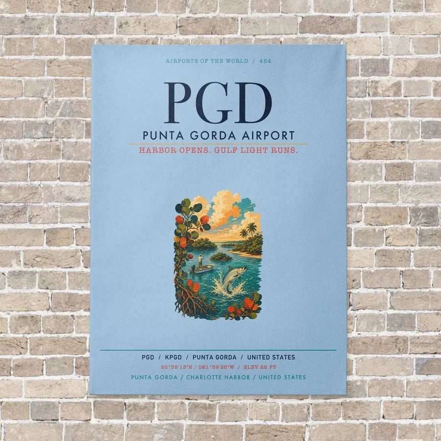 Punta Gorda Airport PGD vertical canvas print - no frame - light blue background