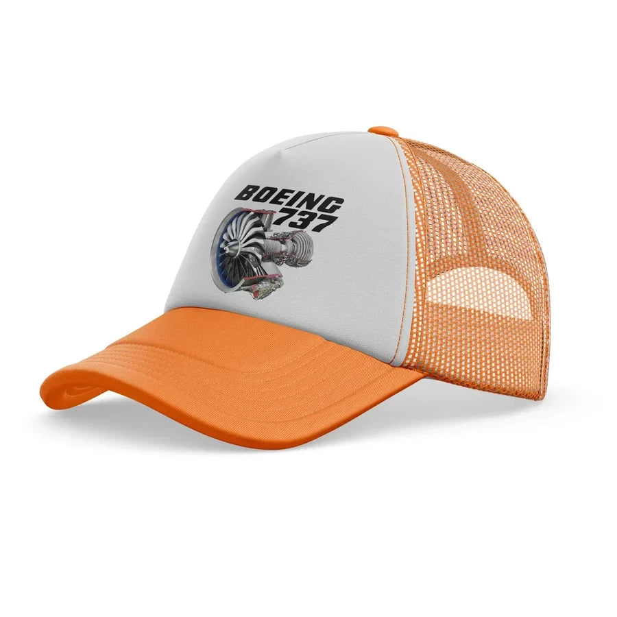 Boeing 737+Text & CFM LEAP-1 Engine trucker cap - orange