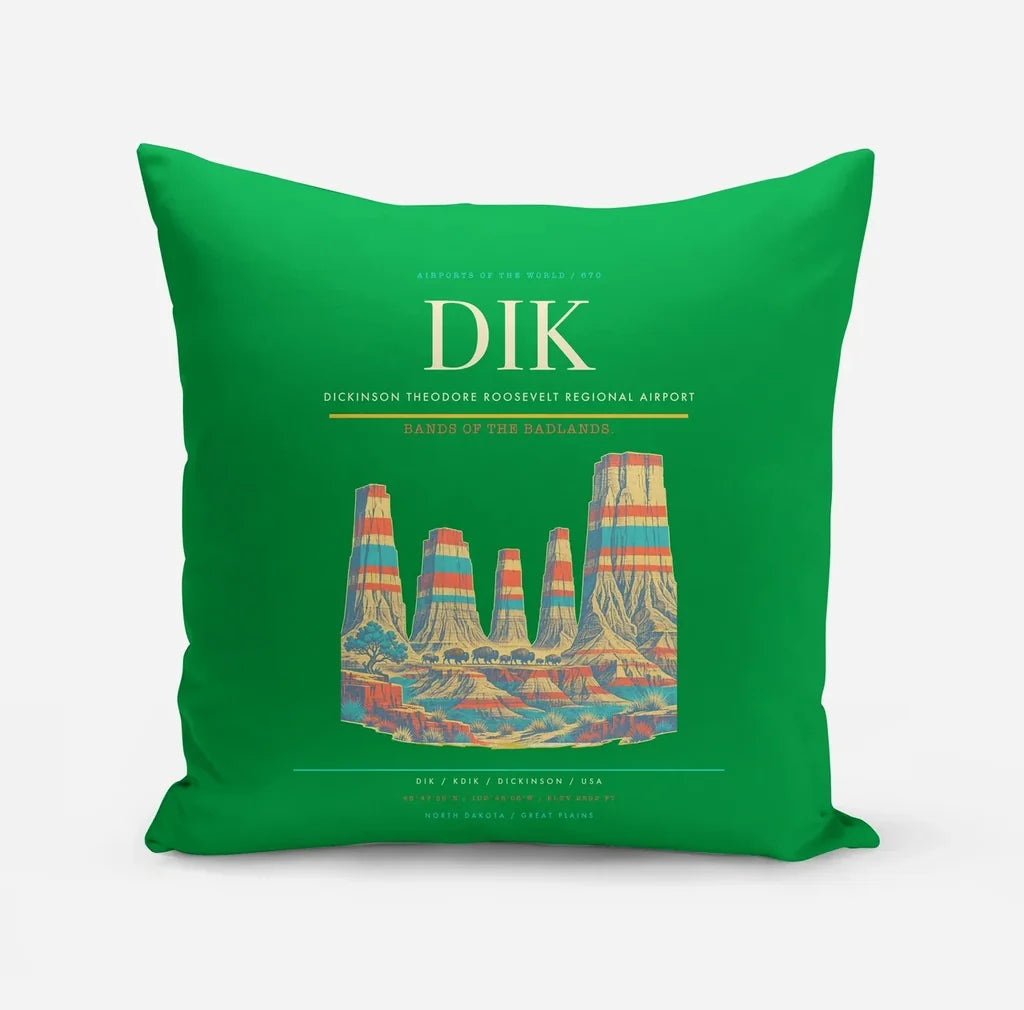 Dickinson Theodore Roosevelt Regional Airport (DIK) design on green pillow
