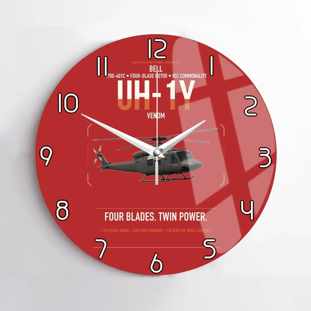 Bell UH-1Y Venom design on red no frame wall clock