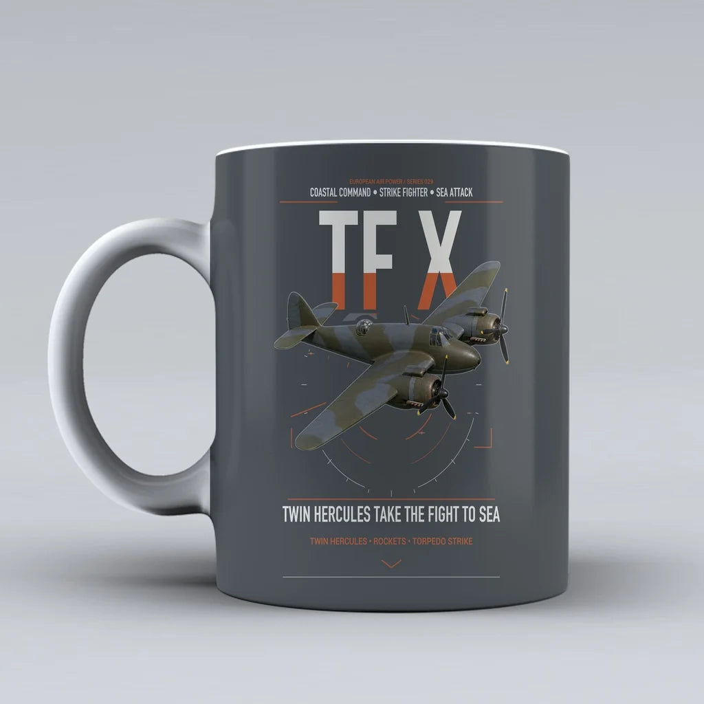 Bristol Beaufighter TF X design on gray ceramic mug, double-side print