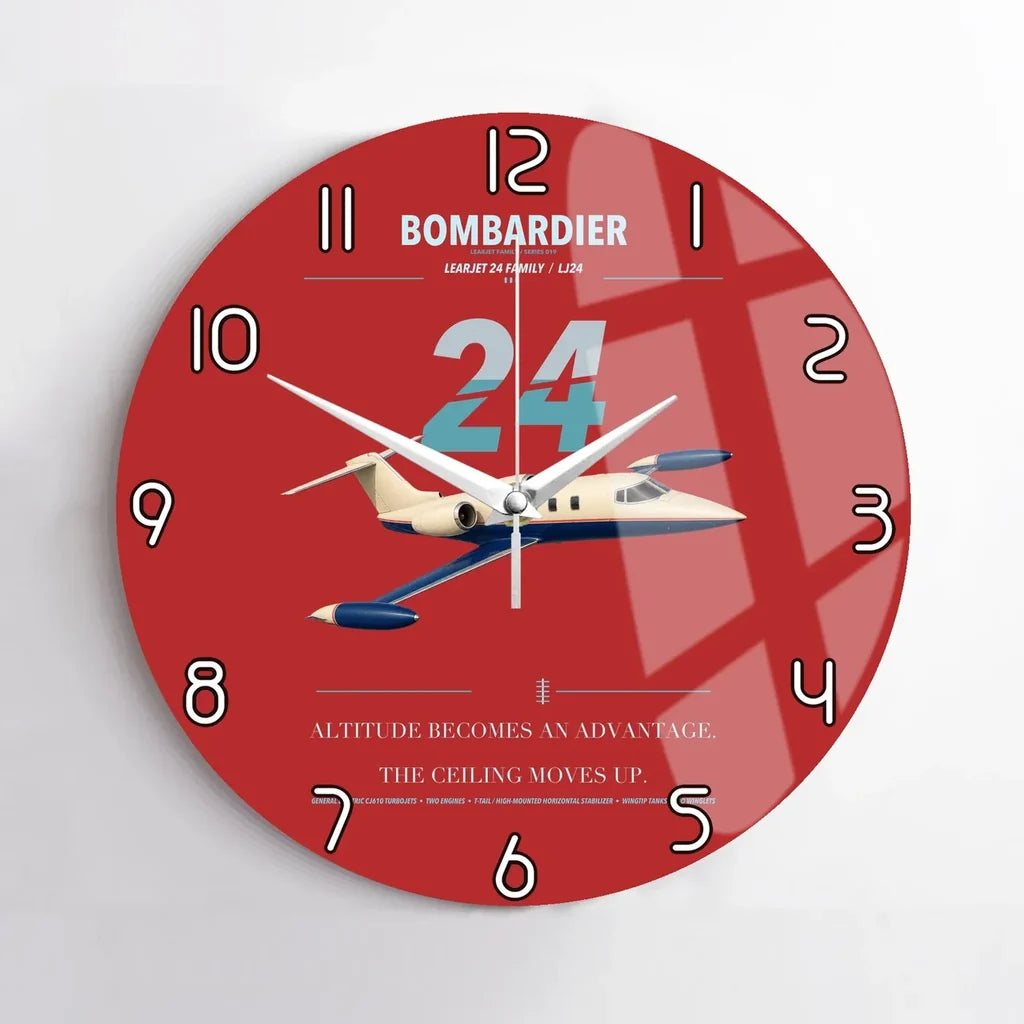 Bombardier Learjet 24 design on red no frame wall clock