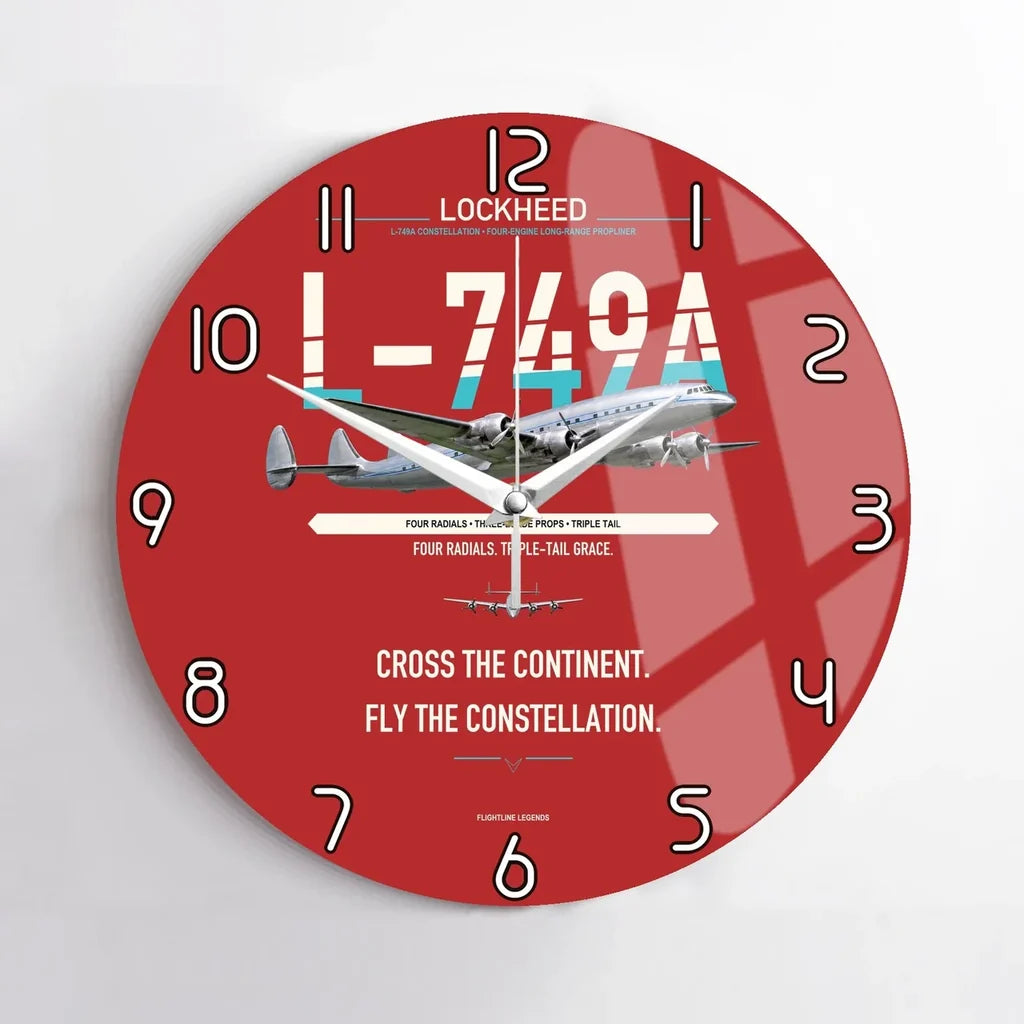 Lockheed L-749A Constellation design on red no frame wall clock