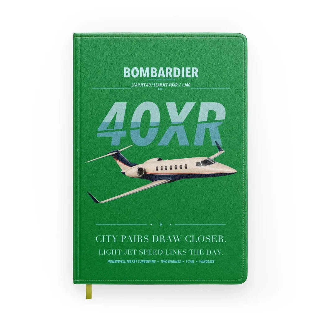 Bombardier Learjet 40XR design on green notebook