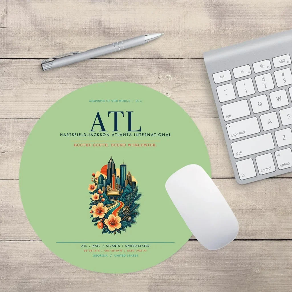 Atlanta Hartsfield-Jackson International Airport (ATL) design on light green round mouse pad