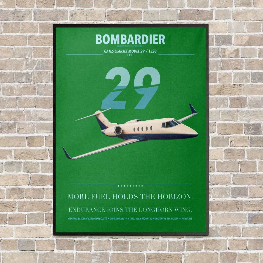 Bombardier Learjet 29 vertical canvas print - framed - green background