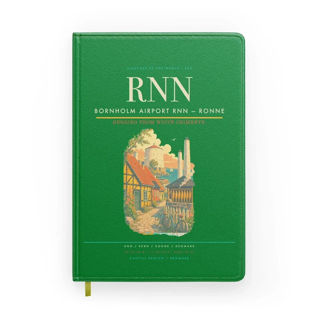 Bornholm Airport (RNN) design on green notebook
