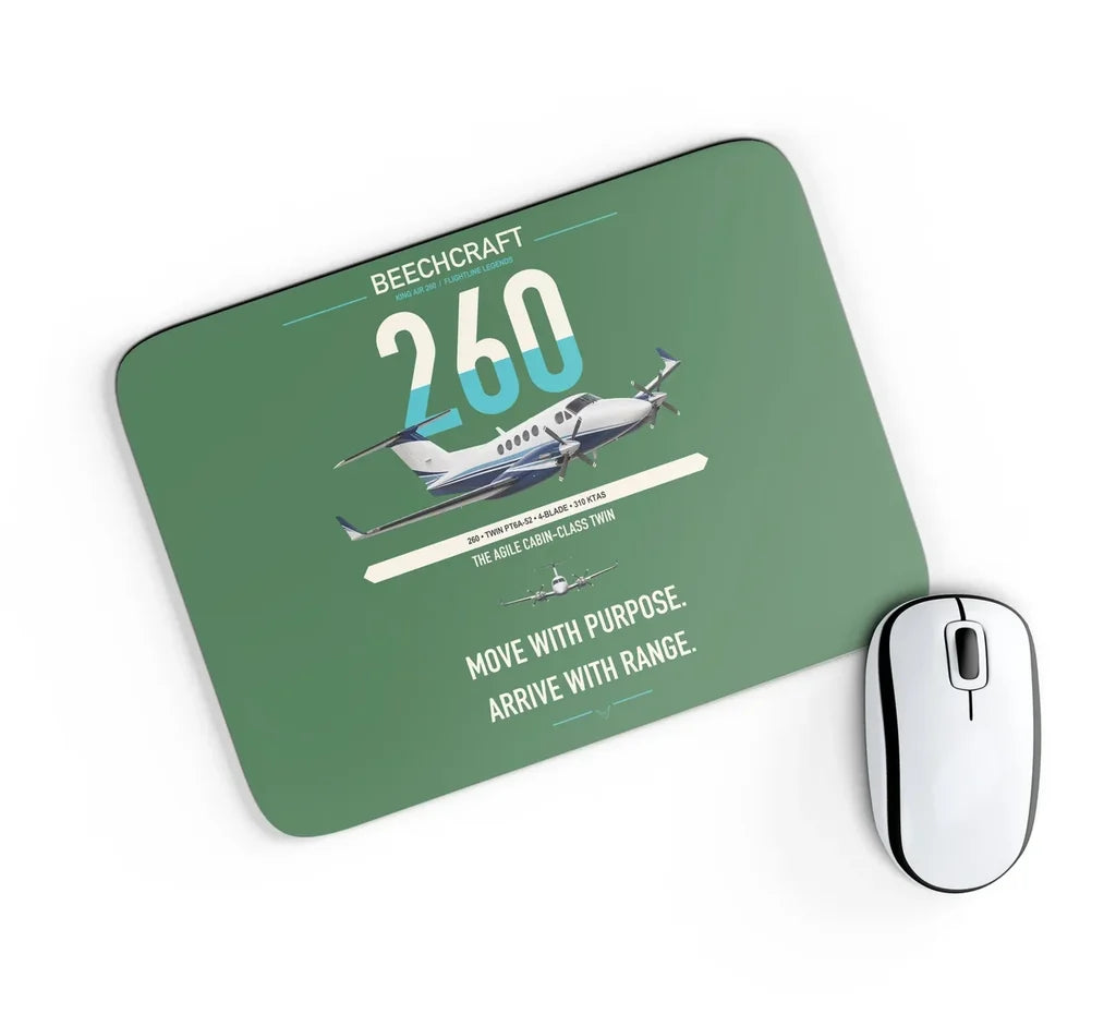 Beechcraft King Air 260 design on green rectangle mouse pad