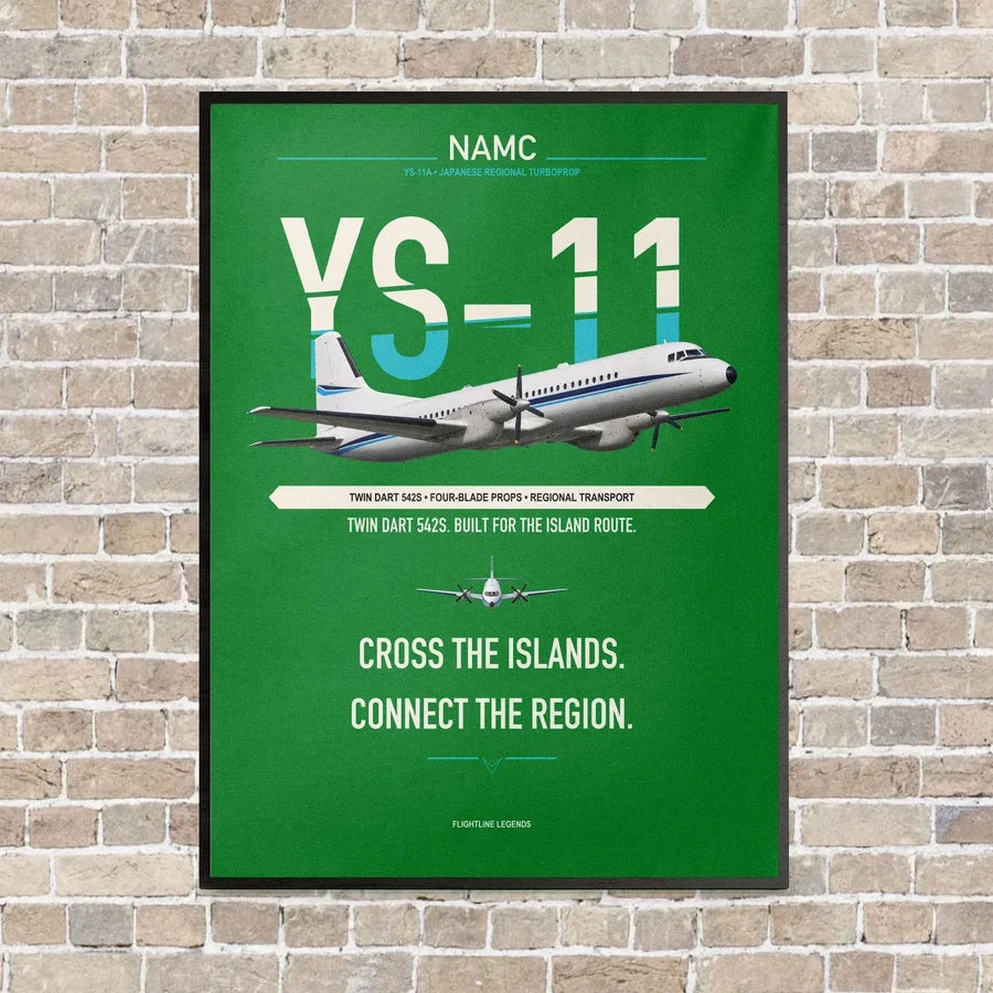 NAMC YS-11A vertical canvas print - framed - green background