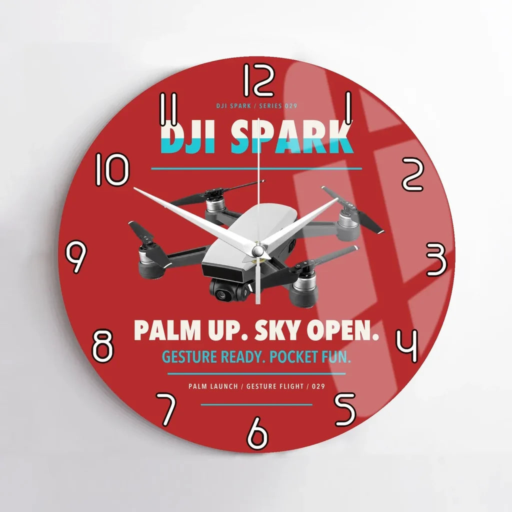 DJI Spark design on red no frame wall clock