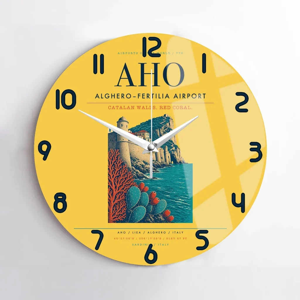 AlgheroFertilia Airport AHO Wall-Clock No-Frame - Yellow
