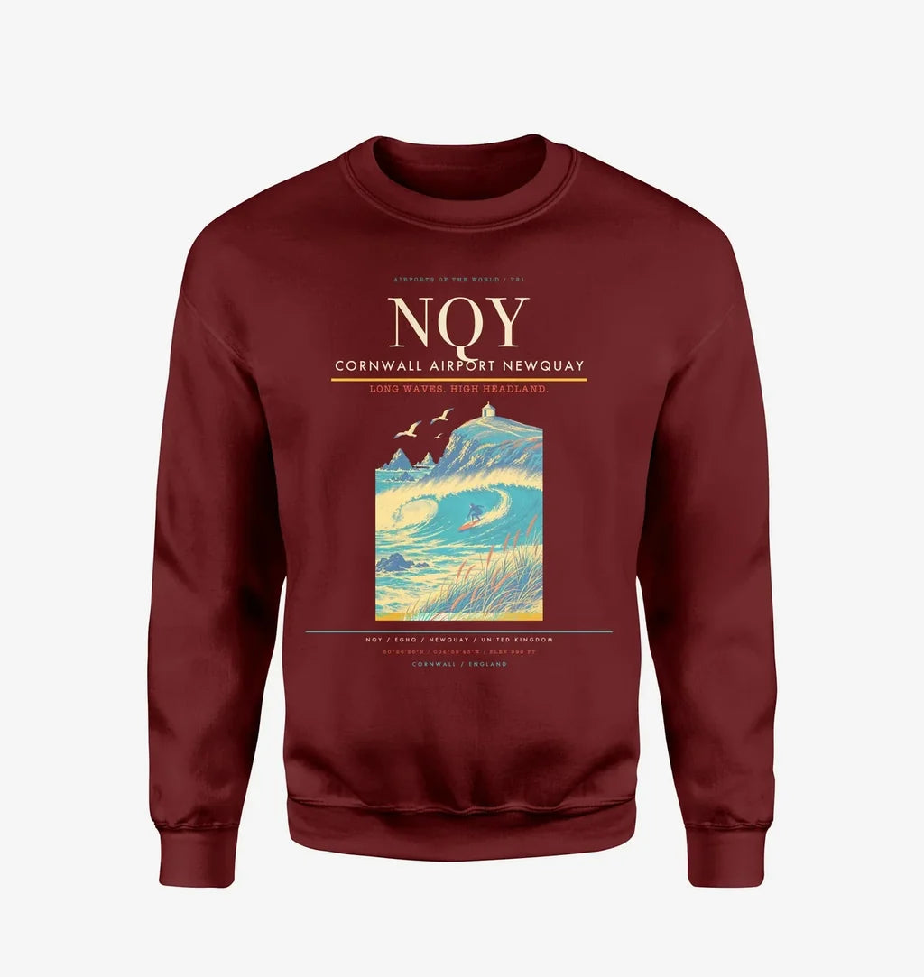Cornwall Airport Newquay (NQY) design on wine red sweatshirt
