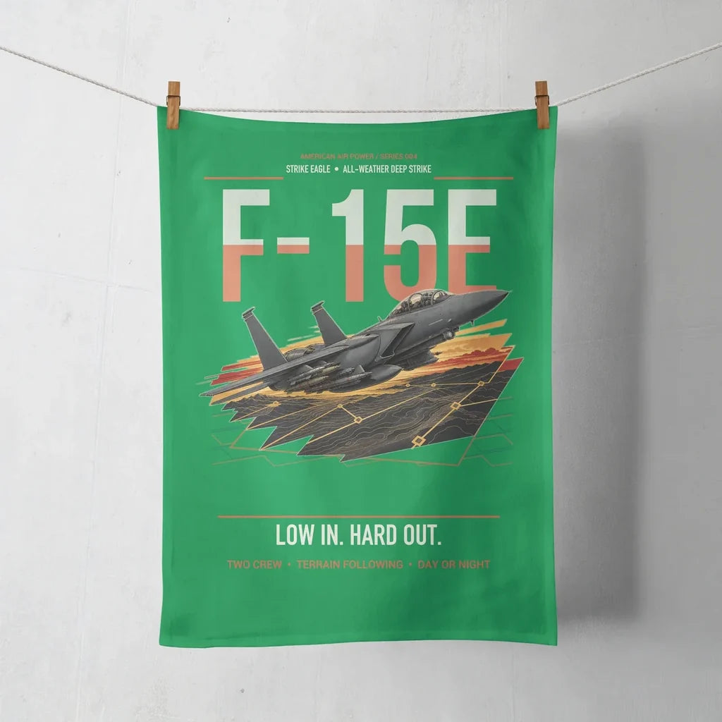 F-15E Strike Eagle design on green towel