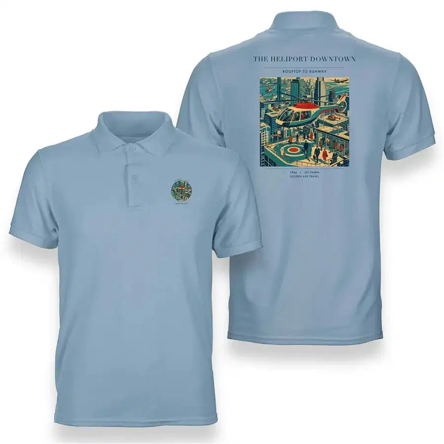VINTAGE G4127 - The Heliport Downtown - Double-Side Polo T-Shirt design on lightblue