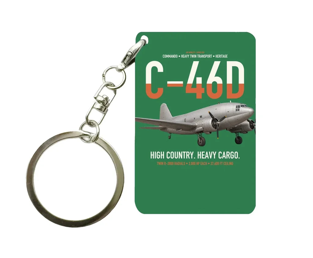 C-46D Commando design on green designed key chain, double-side print