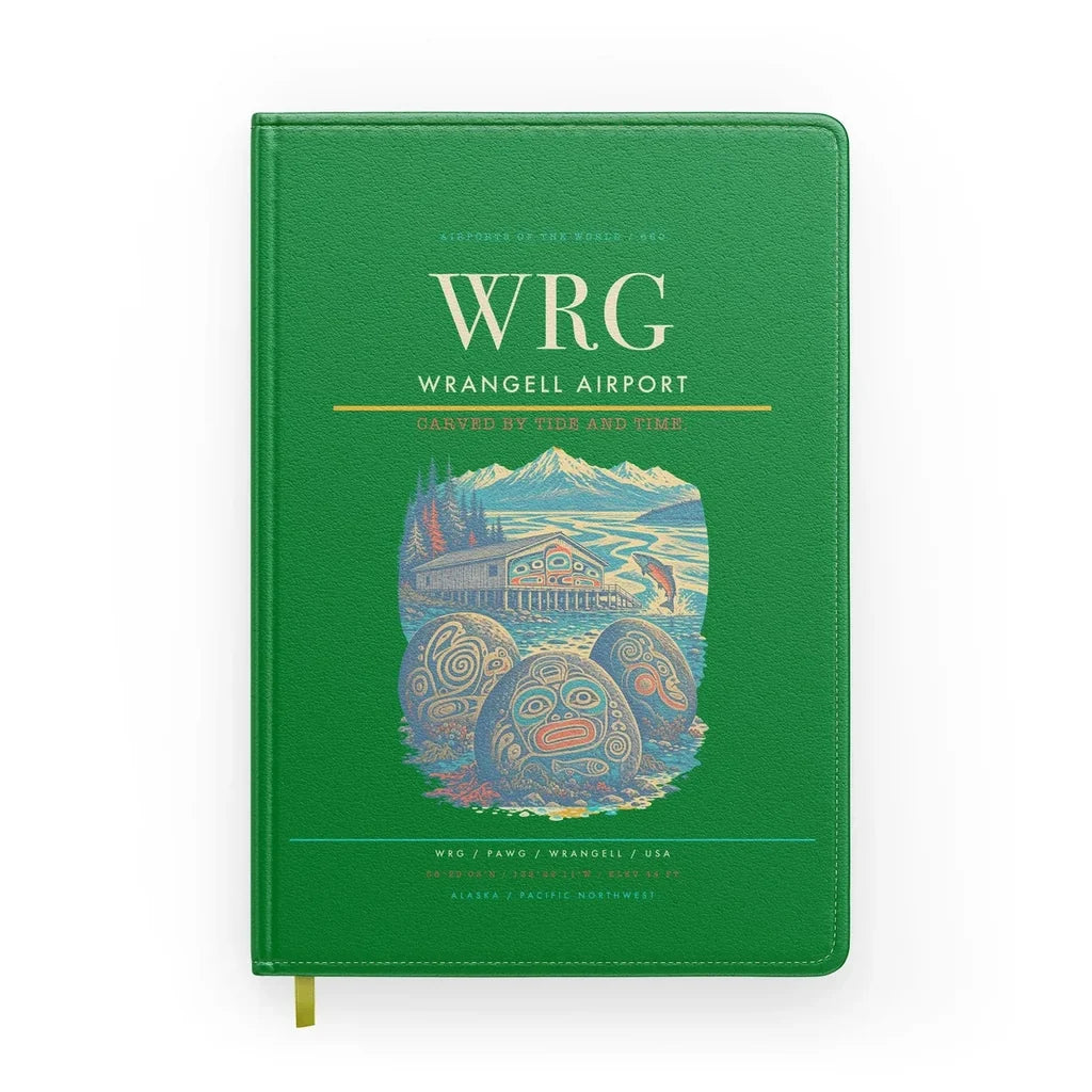 Wrangell Airport (WRG) design on green notebook