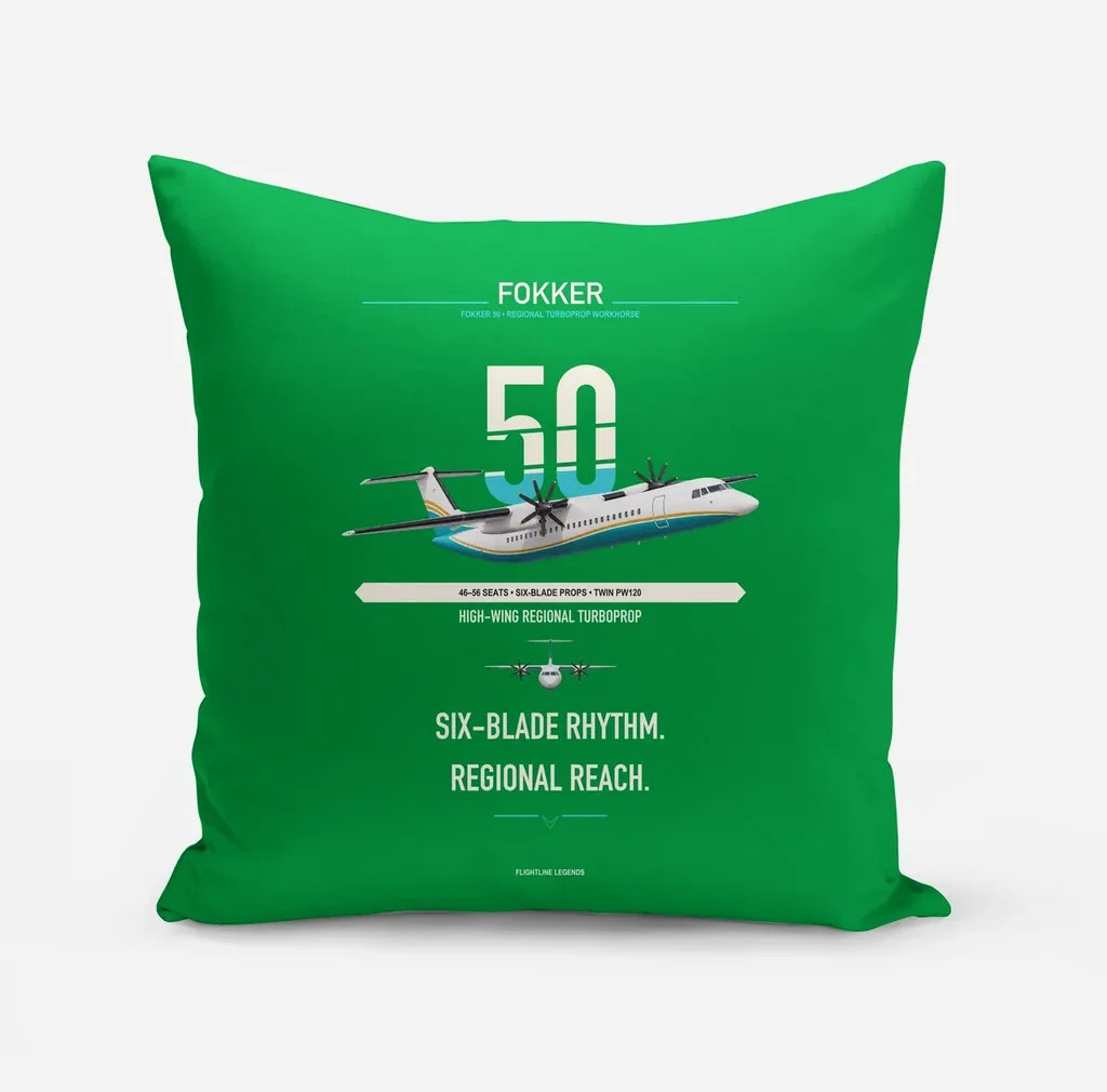 Fokker 50 design on green pillow