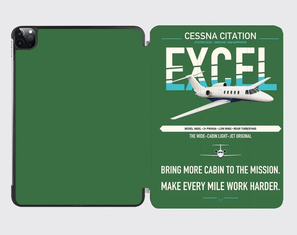Cessna Citation Excel design on green ipad tablet case