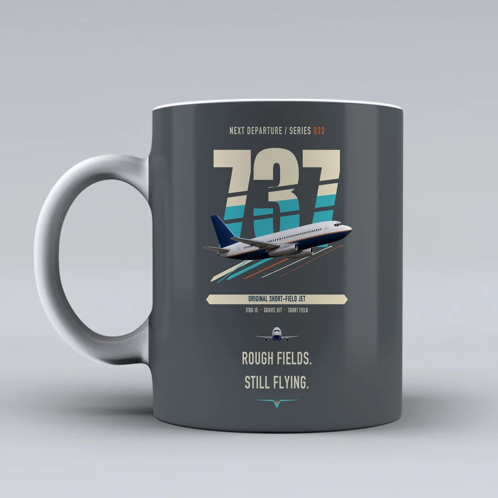 Boeing 737-200 double-side print on gray ceramic mug