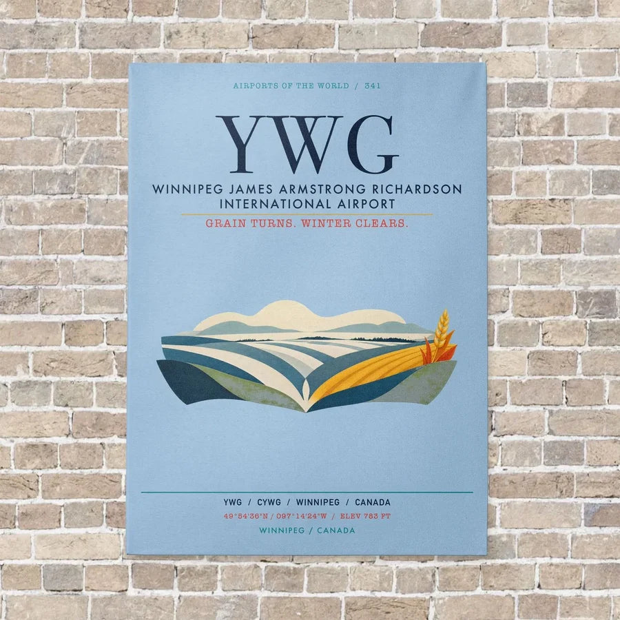 Winnipeg James Armstrong Richardson International Airport YWG vertical canvas print - no frame - light blue background