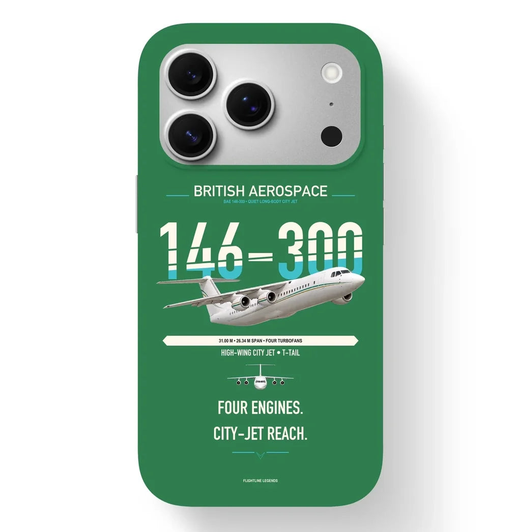BAe 146-300 design on green magsafe iphone case, for iPhone 17 Pro