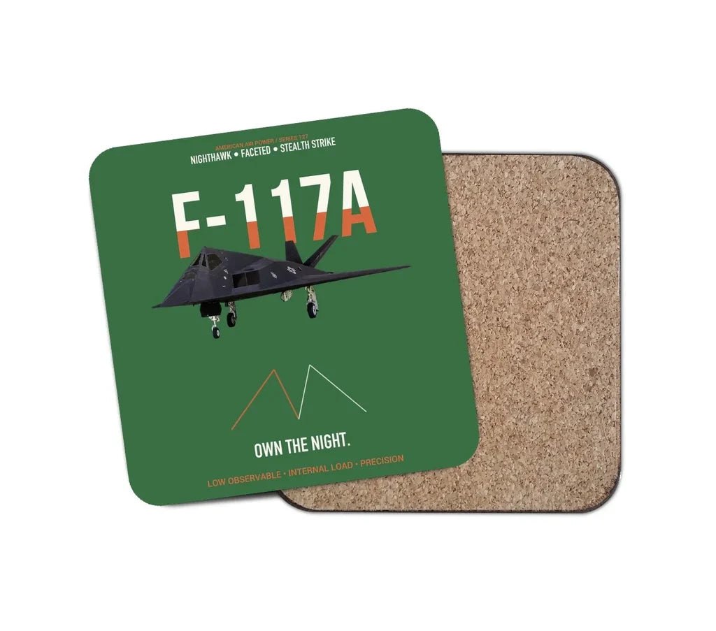 F-117A Nighthawk Own The Night design on green 1 piece coaster