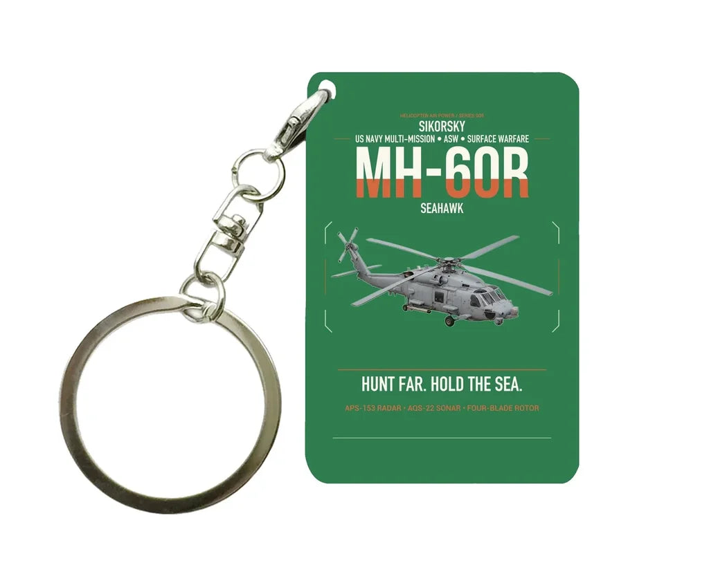 Sikorsky MH-60R Seahawk design on green designed key chain, double-side print